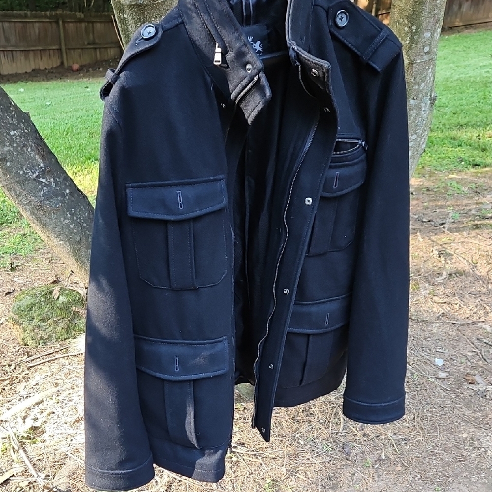 Vintage Express Men's Size Large Military Style Wool Black Field Jacket Coat - Picture 5 of 17